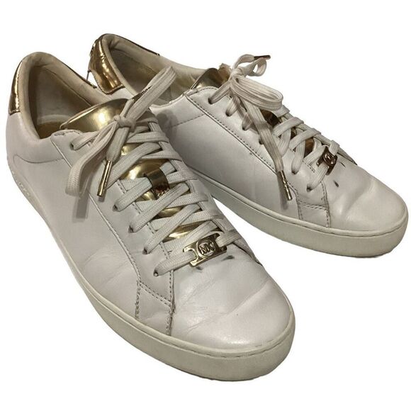 The Jet Set Michael Kors White and Gold Lace Up Sneakers US Woman’s Size 8 M - Picture 1 of 14